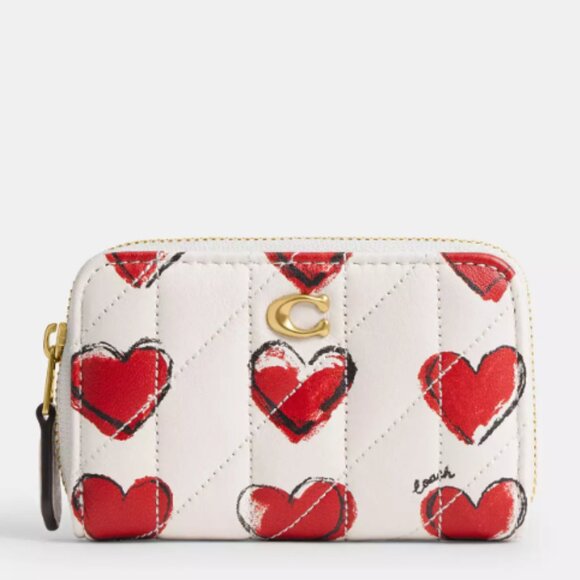 NWT - COACH Essential Small Zip Around Card Case With Quilting And Heart Print - Picture 1 of 12